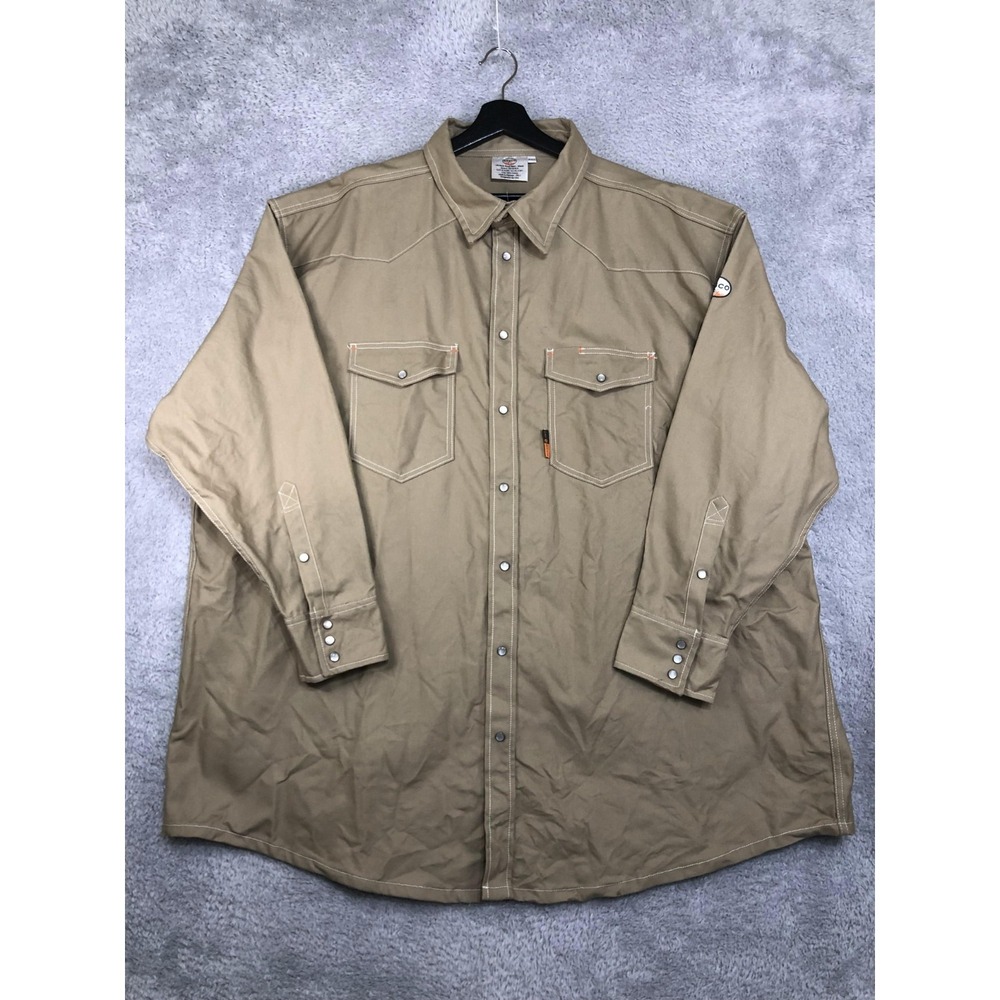 Rasco FR Shirt Mens 5XL Brown NWT Fire Resistant Pearl Snap Long Sleeve Work